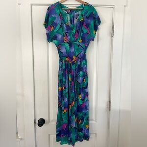 Vintage R.E.O Originals 80s Patterned Midi Dress - 10